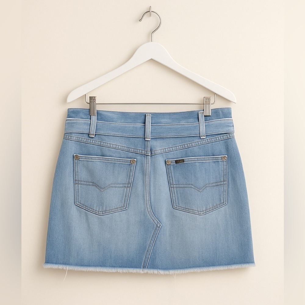 Polo Ralph Lauren Denim Mini Skirt | Raw Hem Belted Jean Skirt | Size 29 - Picture 2 of 6